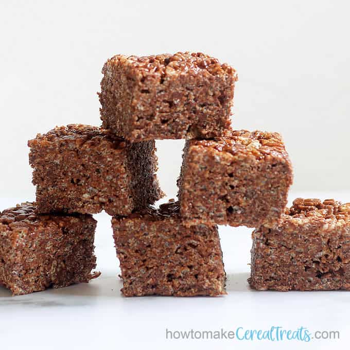 front view of f chocolate rice krispie treats