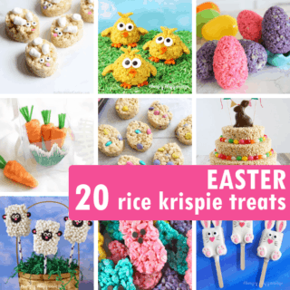 A roundup of 20 EASTER RICE KRISPIE TREATS -- Easy, no-bake cereal treats for the Easter holiday, with links to tutorials and how-tos.