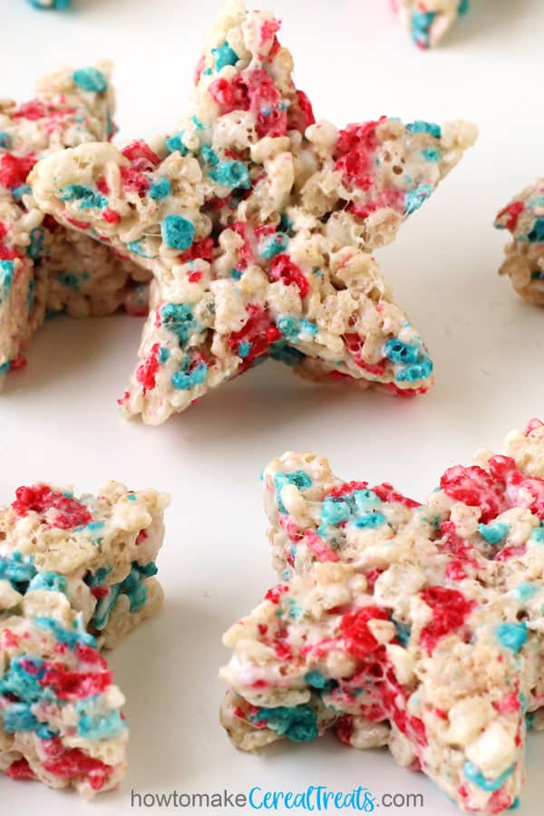 a close up image of 4th of July Rice Krispie Treat stars