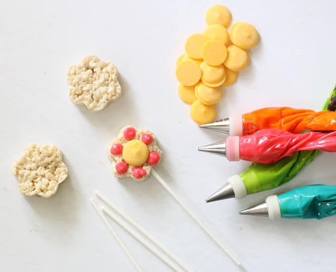 icing bags and decorating flower Rice Krispie Treats recipe