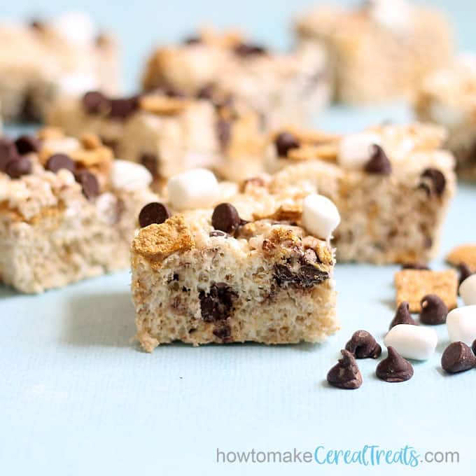close-up of s'mores rice krispie treats