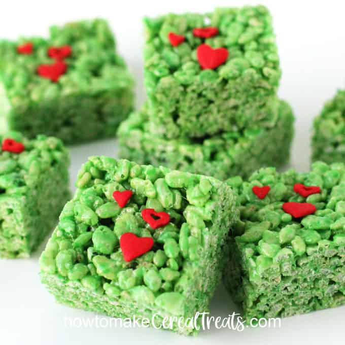 This Christmas serve these bright green Grinch Rice Krispie Treats. They are easy to make and are so much fun. 