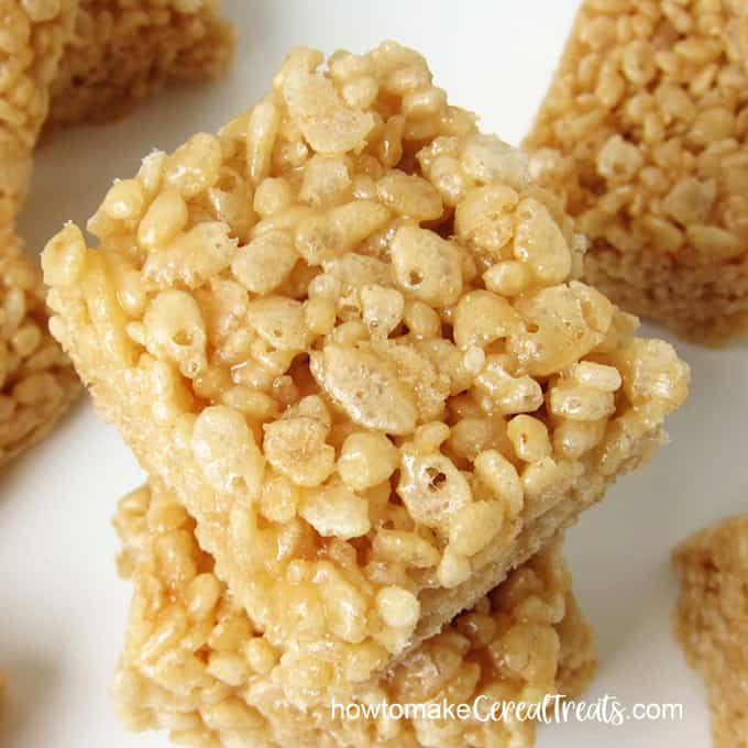 Buttery and rich caramel rice krispie treats are crispy and chewy. 