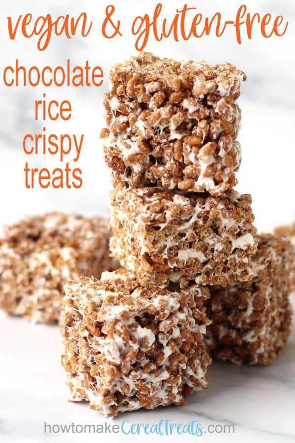 vegan and gluten-free chocolate rice crispy treats stacked on top of each other