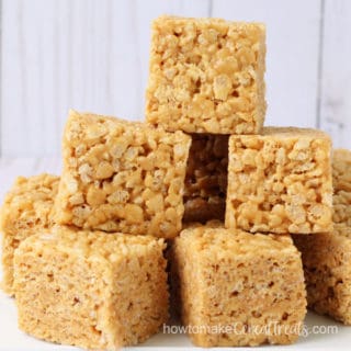 butterscotch and peanut butter rice crispy treats made with butter and marshmallows