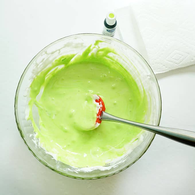 green marshmallow mixture for Frankenstein Rice Krispie Treats