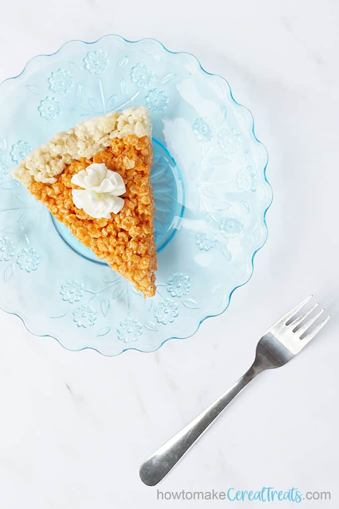 pumpkin pie Rice Krispie treat on a plate 