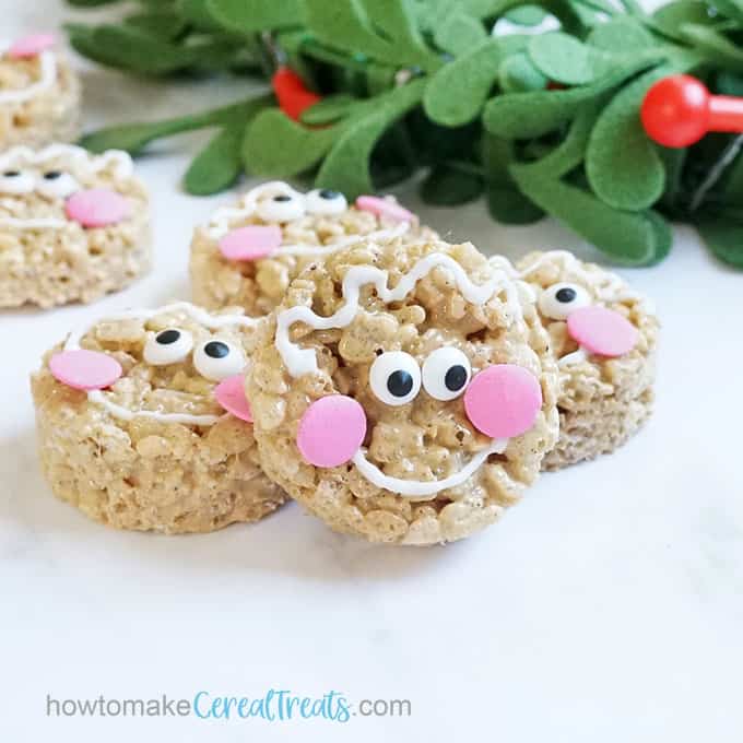 gingerbread Rice Krispie treats decorated as gingerbread man cookies for Christmas 