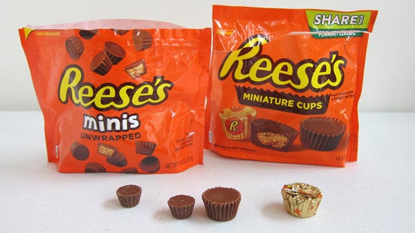 Reese's Minis unwrapped peanut butter cups compared to Reese's Miniature Cups