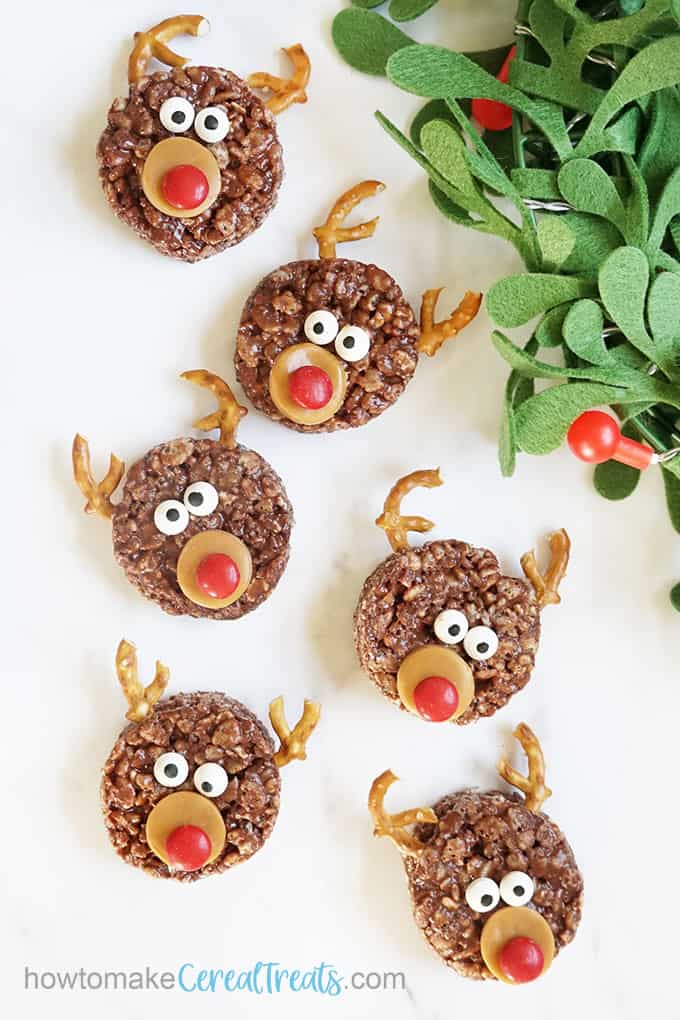 chocolate reindeer Rice Krispie treats for Christmas 