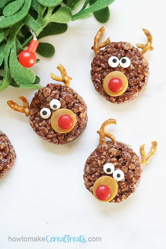 chocolate reindeer Rice Krispie treats for Christmas 