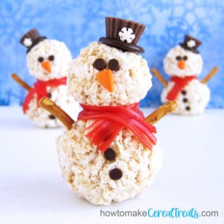 rice krispie treat snowmen featured image