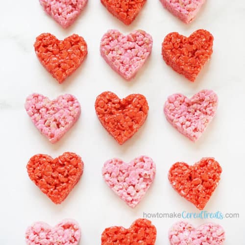 pink and red Rice Krispie Treat hearts for Valentine's day