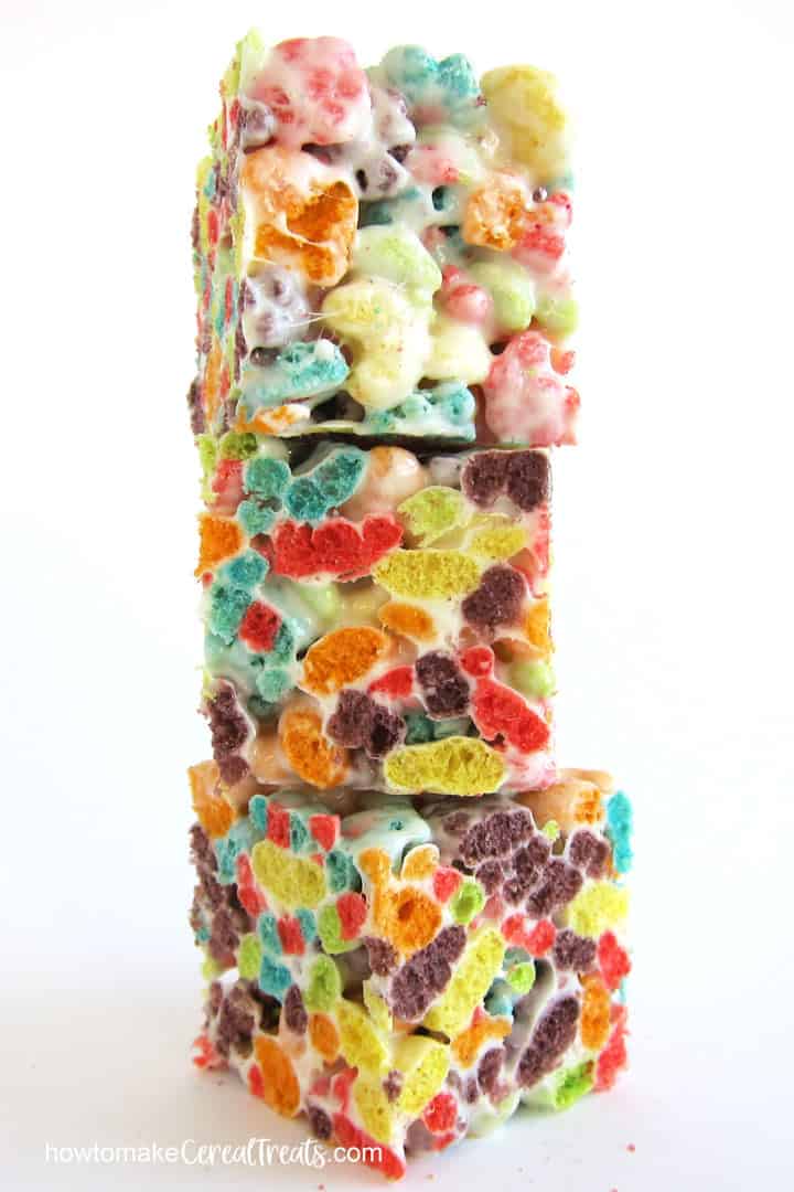Trix treats made with fruit-shaped Trix cereal, marshmallows, and butter. 