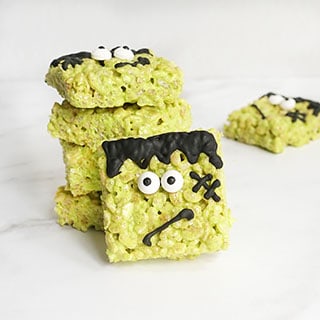Frankenstein Rice Krispie treats for Halloween