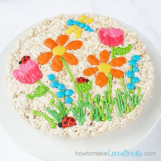 Decorated Rice Krispie Treat cake for Spring