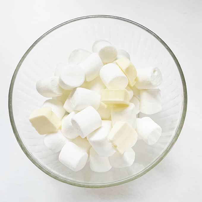 marshmallows and butter in a bowl 