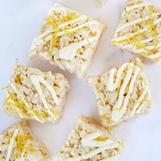 image of lemon Rice Krispie treats with lemon zest