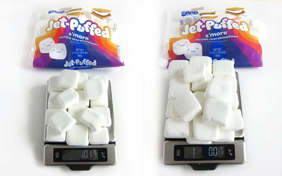 Kraft Jet-Puffed S'mores Marshmallows in a 10 ounce bag and a 16 ounce bag.