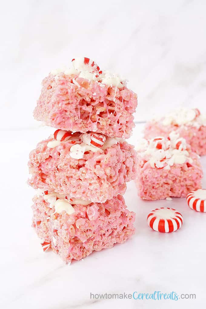 Rice Krispie Treats with peppermint for the holiday season 