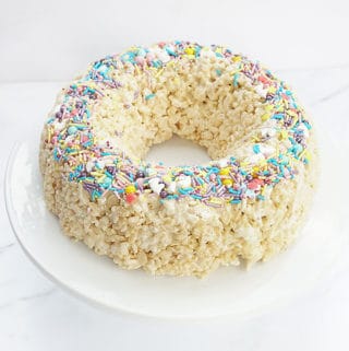 Easy Rice Krispie Treat cake with sprinkles