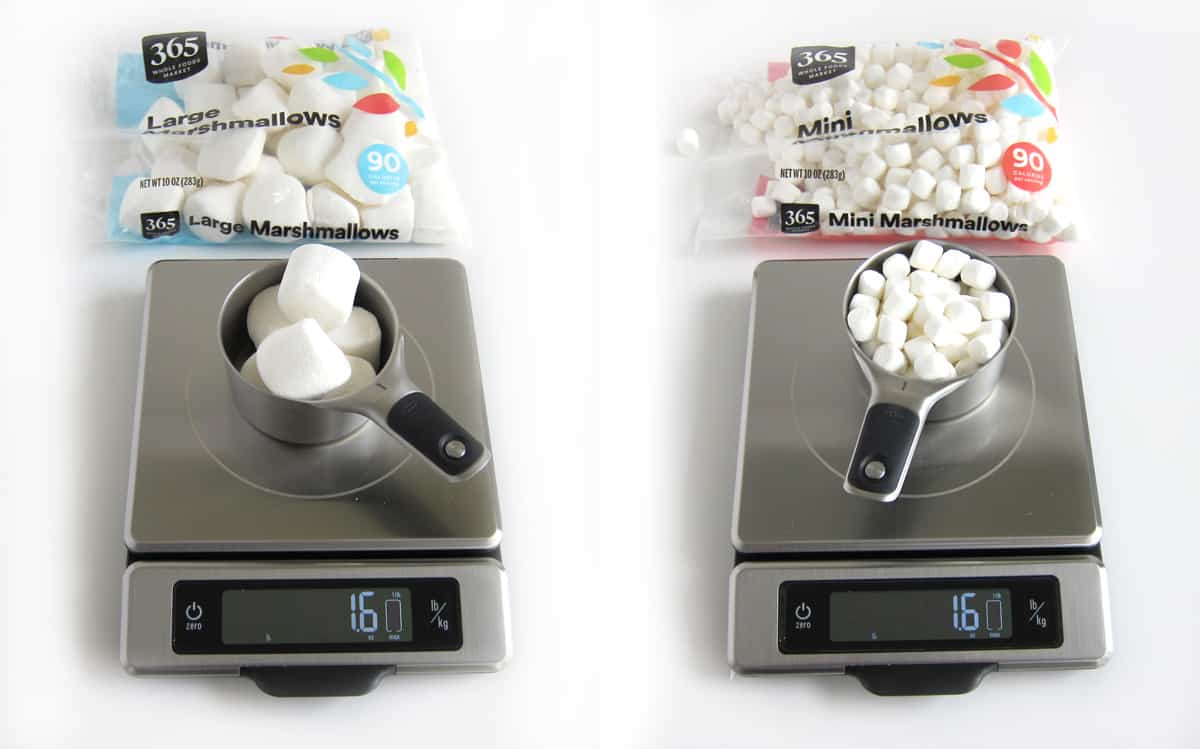 Whole Foods 365 marshmallows measured in a cup at 1.66 ounces.