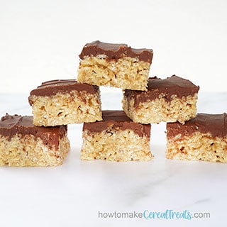 SCOTCHEROOS! The BEST recipe for peanut butter Rice Krispie Treats with a delicious chocolate butterscotch topping.