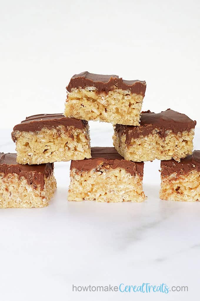 SCOTCHEROOS recipe, peanut butter Rice Krispie treats with chocolate butterscotch topping 