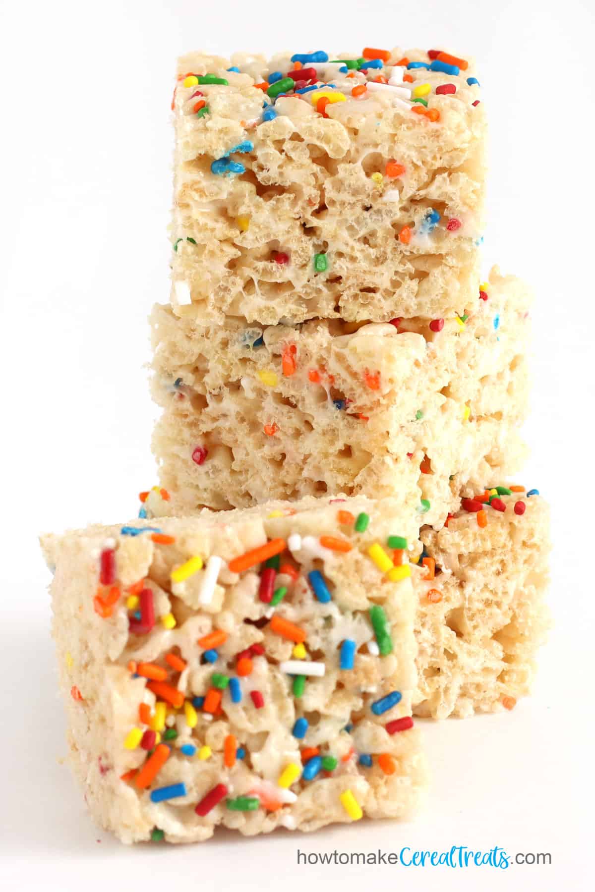 Sprinkle Rice Krispie Treats loaded with rainbow jimmies (hundreds and thousands)