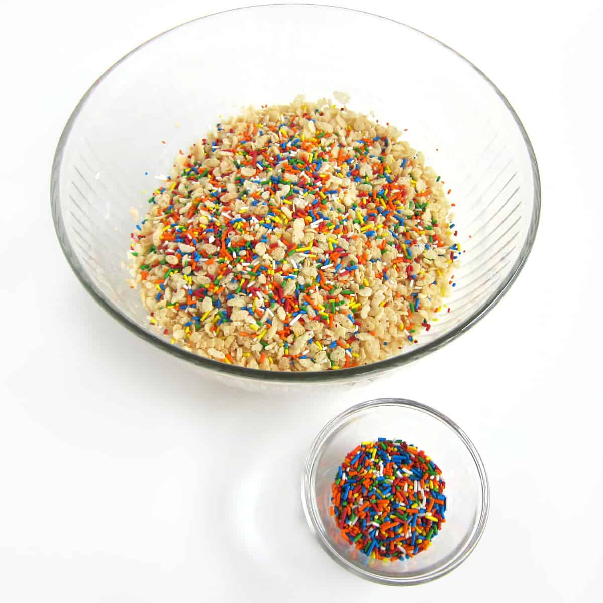 bowl of Rice Krispies cereal with rainbow sprinkles