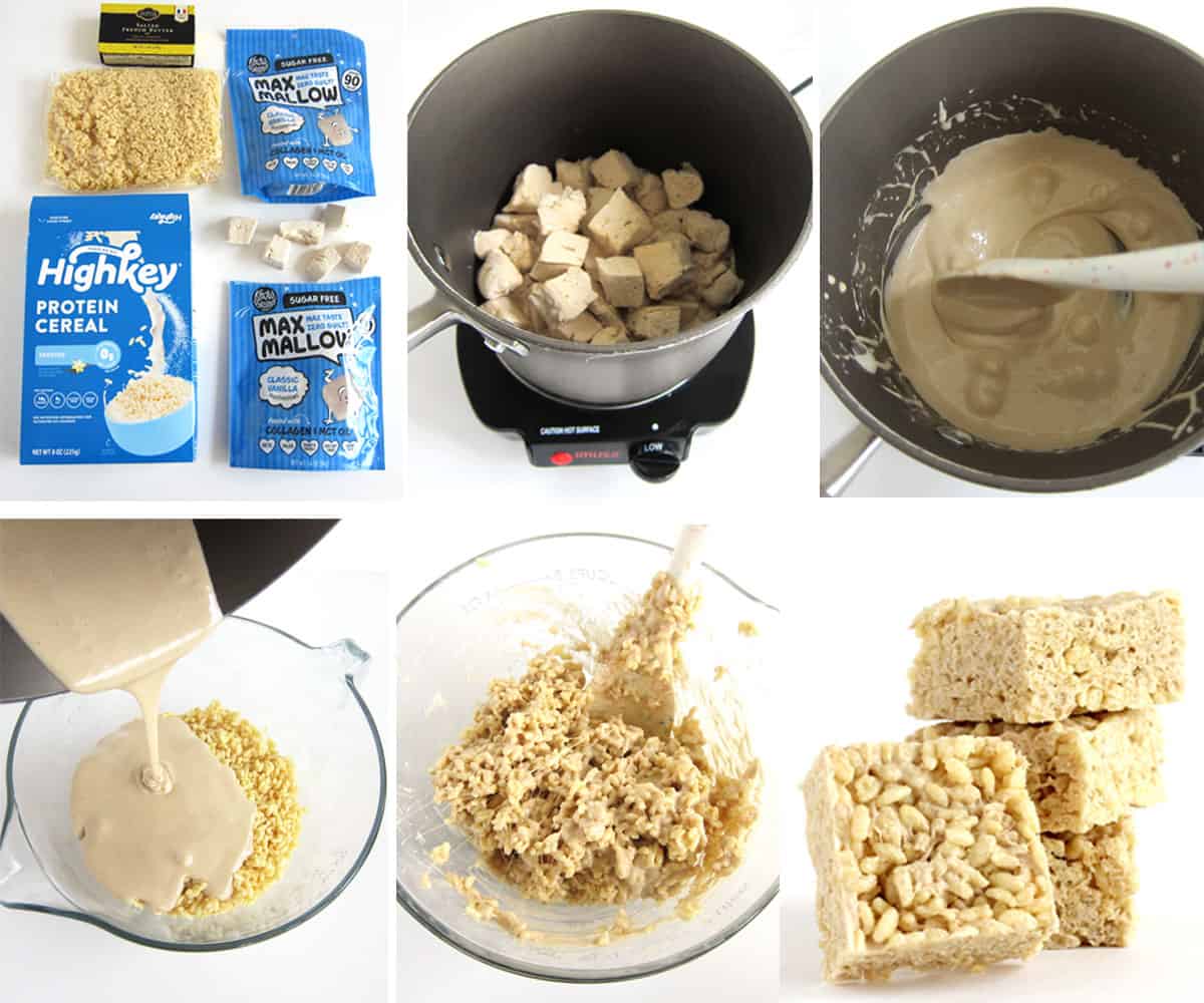 Make Keto Rice Crispy Treats using High Key Protein Cereal, Max Mallows, and butter.