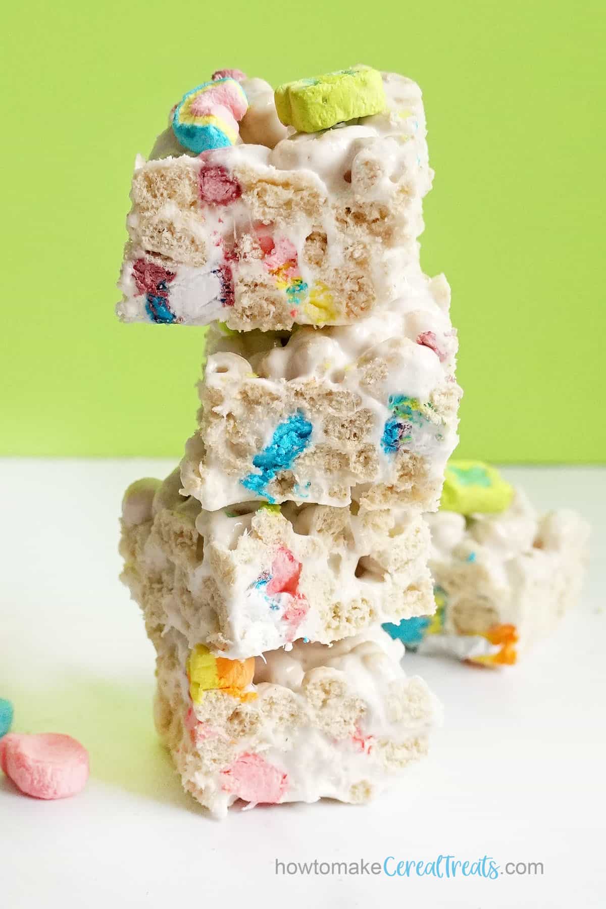 stacked crispy treats with lucky charms cereal 