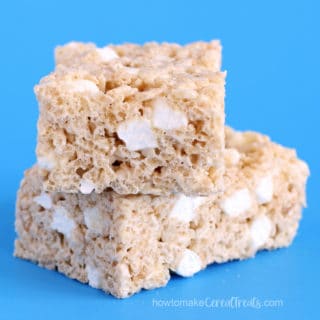 homemade homestyle Rice Krispie Treats made with lots of whole mini marshmallows.