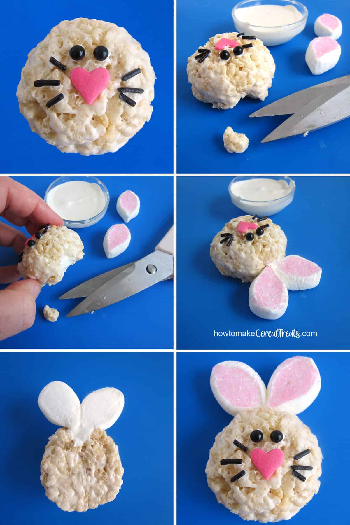 Add marshmallow ears to the Rice Krispie Treat Bunnies