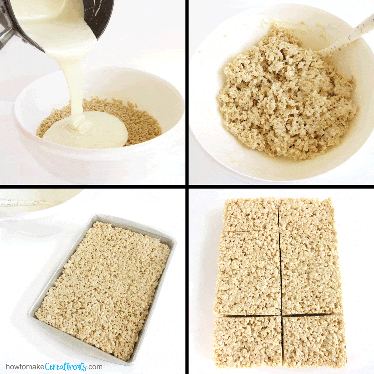 stir together melted butter and marshmallows with Rice Krispies cereal to make jumbo Rice Krispie Treats