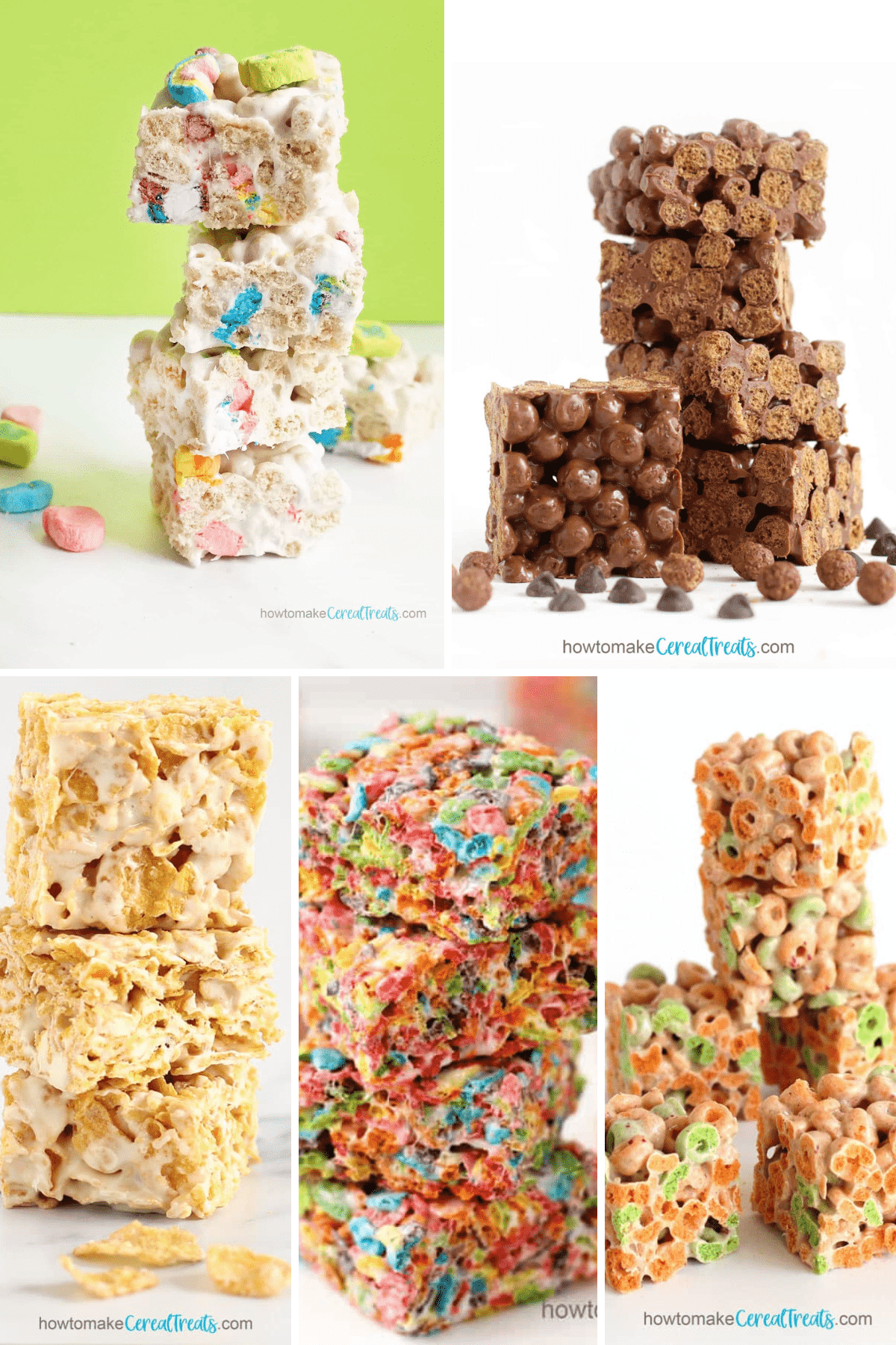 Kid's Cereal treats including Lucky Charms Treats, Cocoa Puffs Treats, Fruit Pebbles Treats, and more.