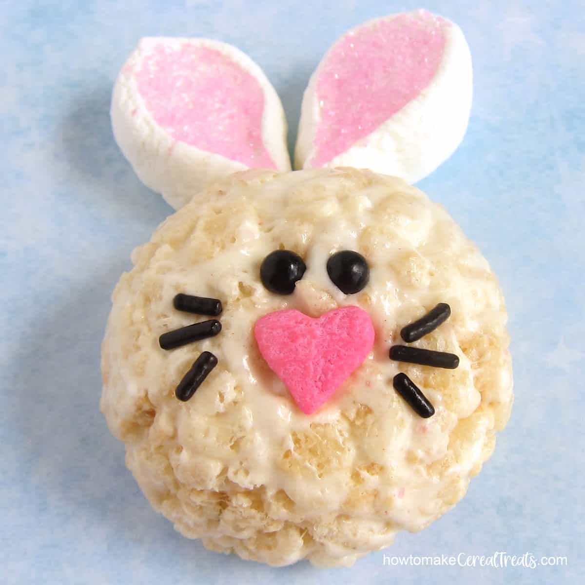 Easter bunny rice krispie treat recipe image.
