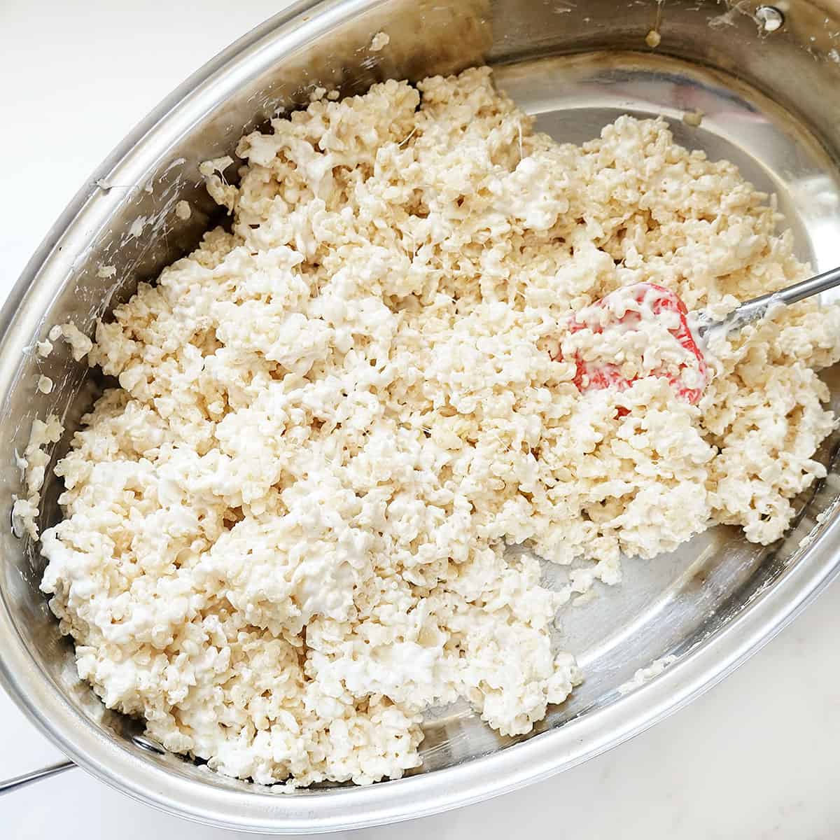 Large batch Rice Krispie Treats in bowl 