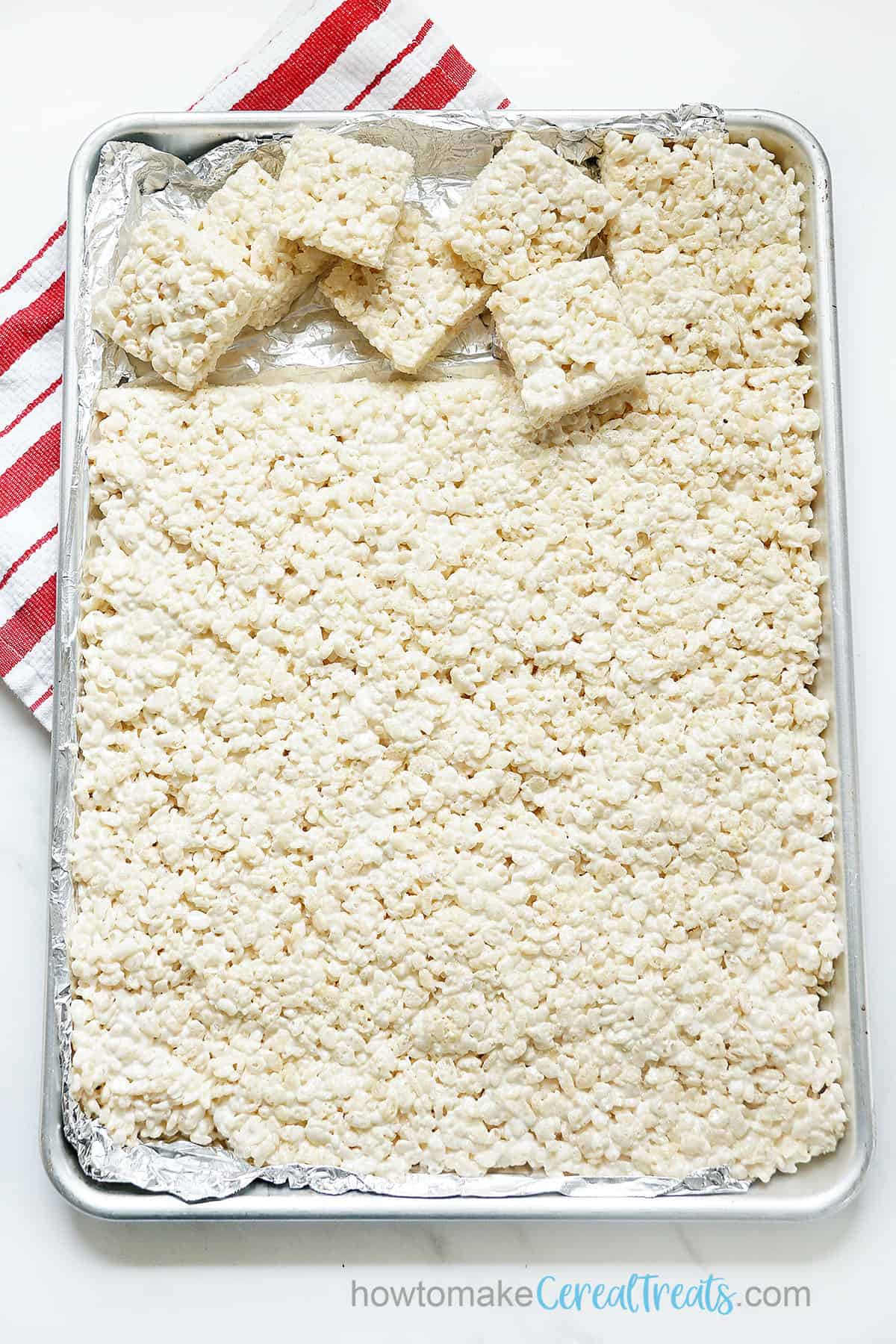 Sheet pan with Rice Krispie Treats large batch 