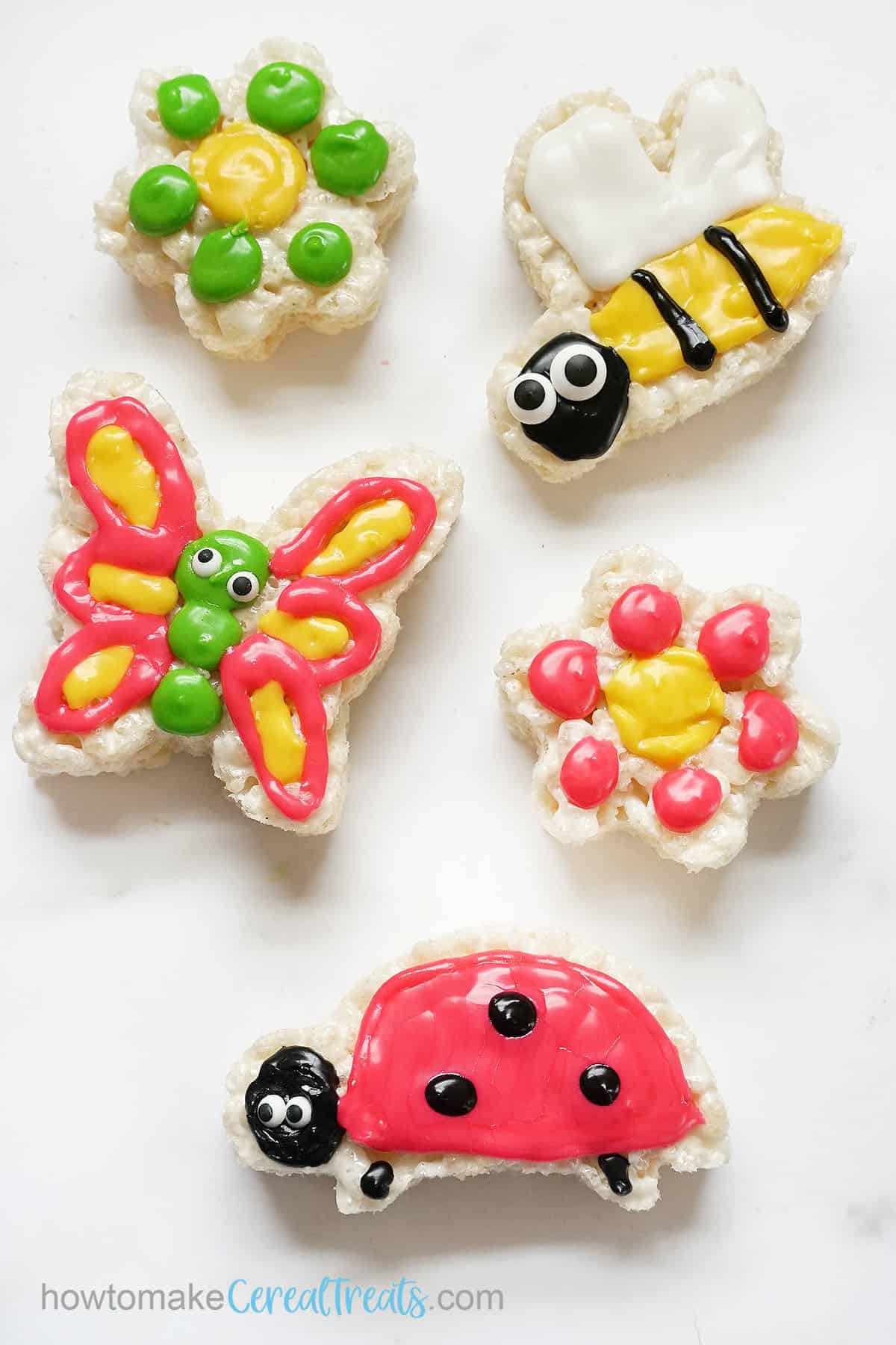 'spring flower and bug themed Rice Krispie Treats 