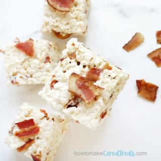 overhead view of Rice Crispy Treats with maple and bacon