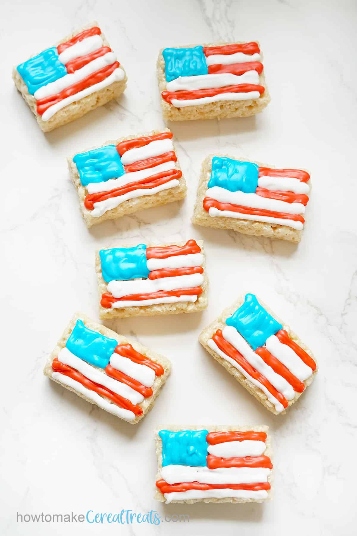 overhead image of red, white, and blue flag  Rice Krispie Treats