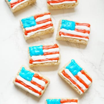 overhead image of red, white, and blue flag Rice Krispie Treats