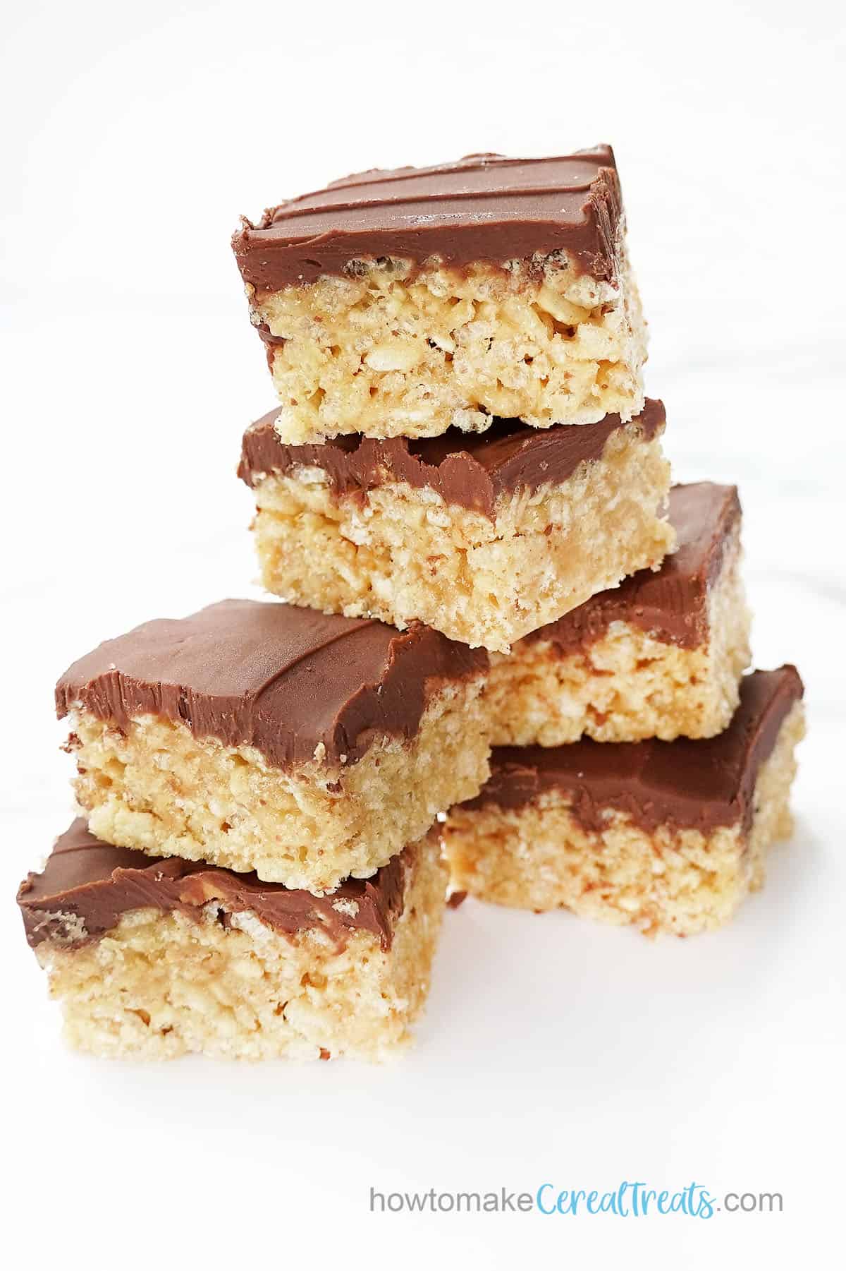 peanut butter Rice Krispie Treats with chocolate butterscotch topping