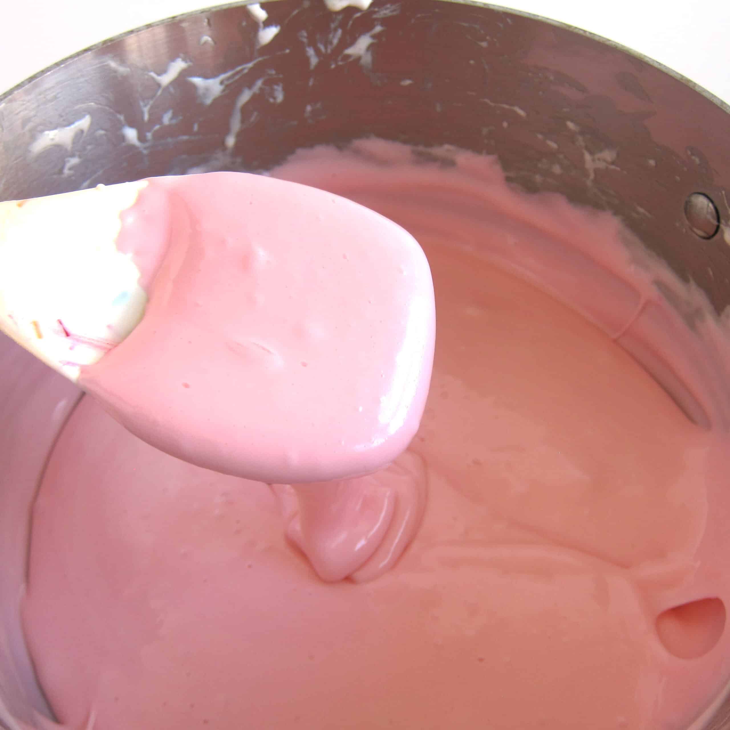 melted marshmallows and butter colored pink