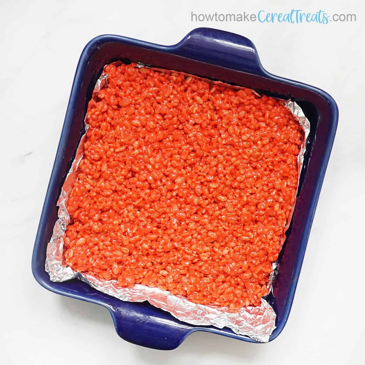 red Rice Crispy treats in baking pan