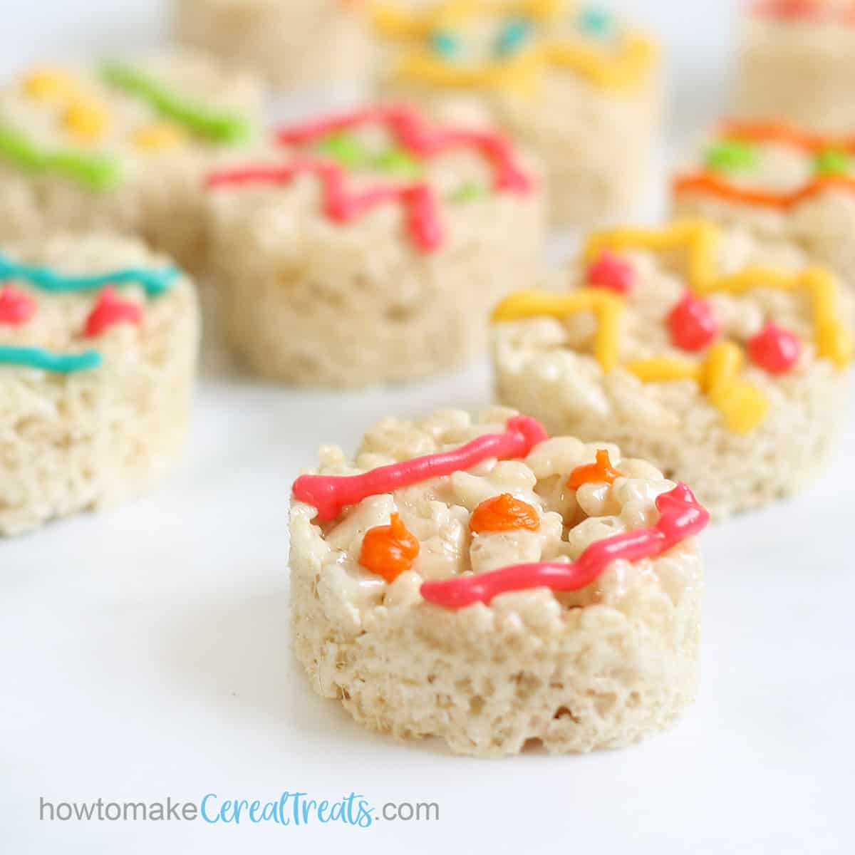 decorated Easter egg Rice Krispie treats with royal icing