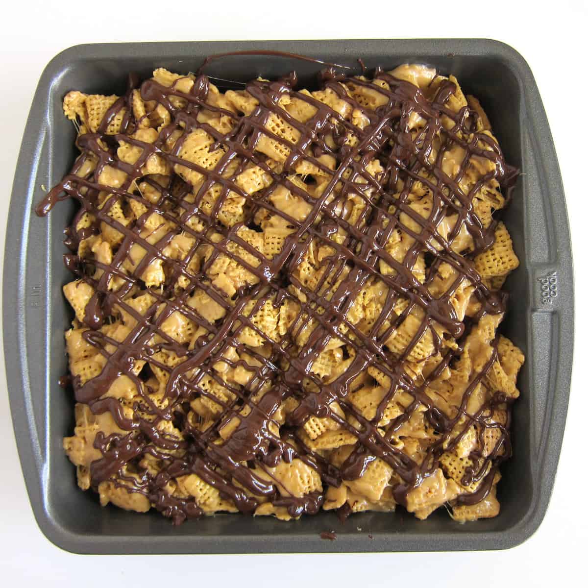 Chex Bars drizzled with melted chocolate