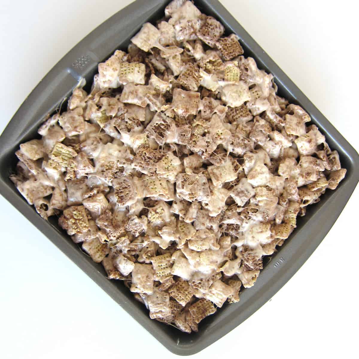 chocolate Chex bars in an 8-inch square pan