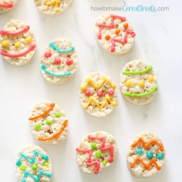 decorated egg rice crispy treats with icing